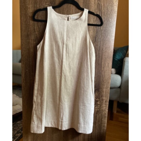 NWT Abercrombie high neck linen blend mini dress in beige - Picture 1 of 4